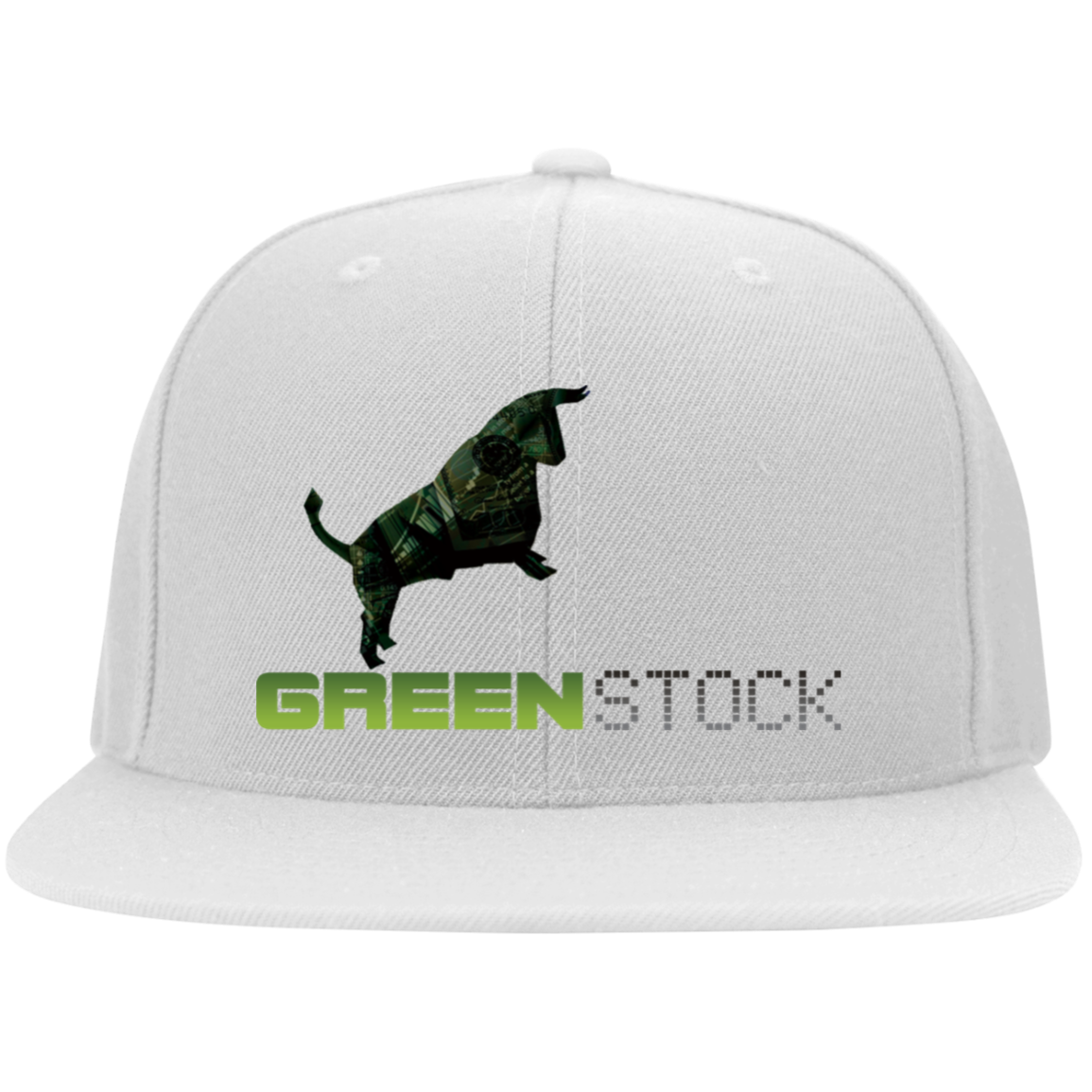 Green Stock - 6297F Embroidered Flat Bill Twill Flexfit Cap