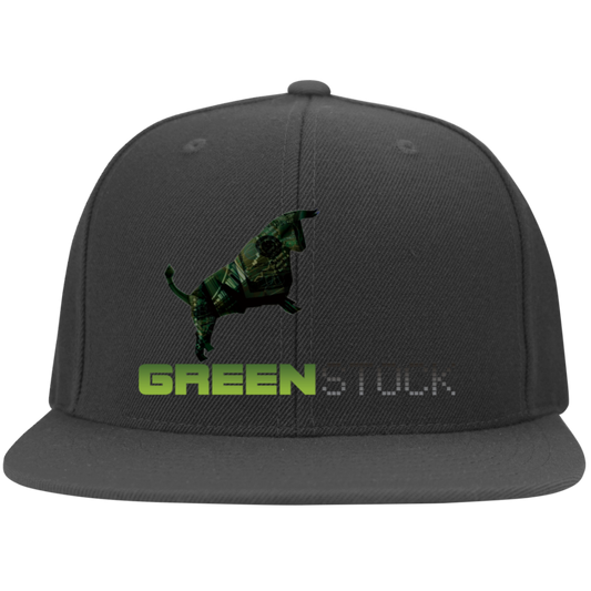 Green Stock - 6297F Embroidered Flat Bill Twill Flexfit Cap