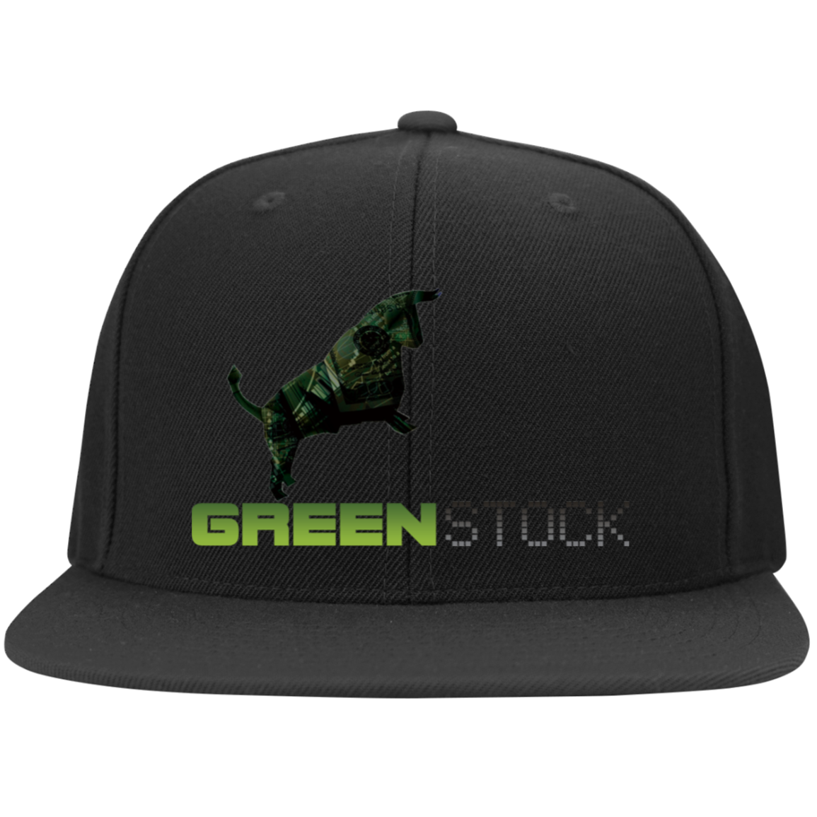 Green Stock - 6297F Embroidered Flat Bill Twill Flexfit Cap