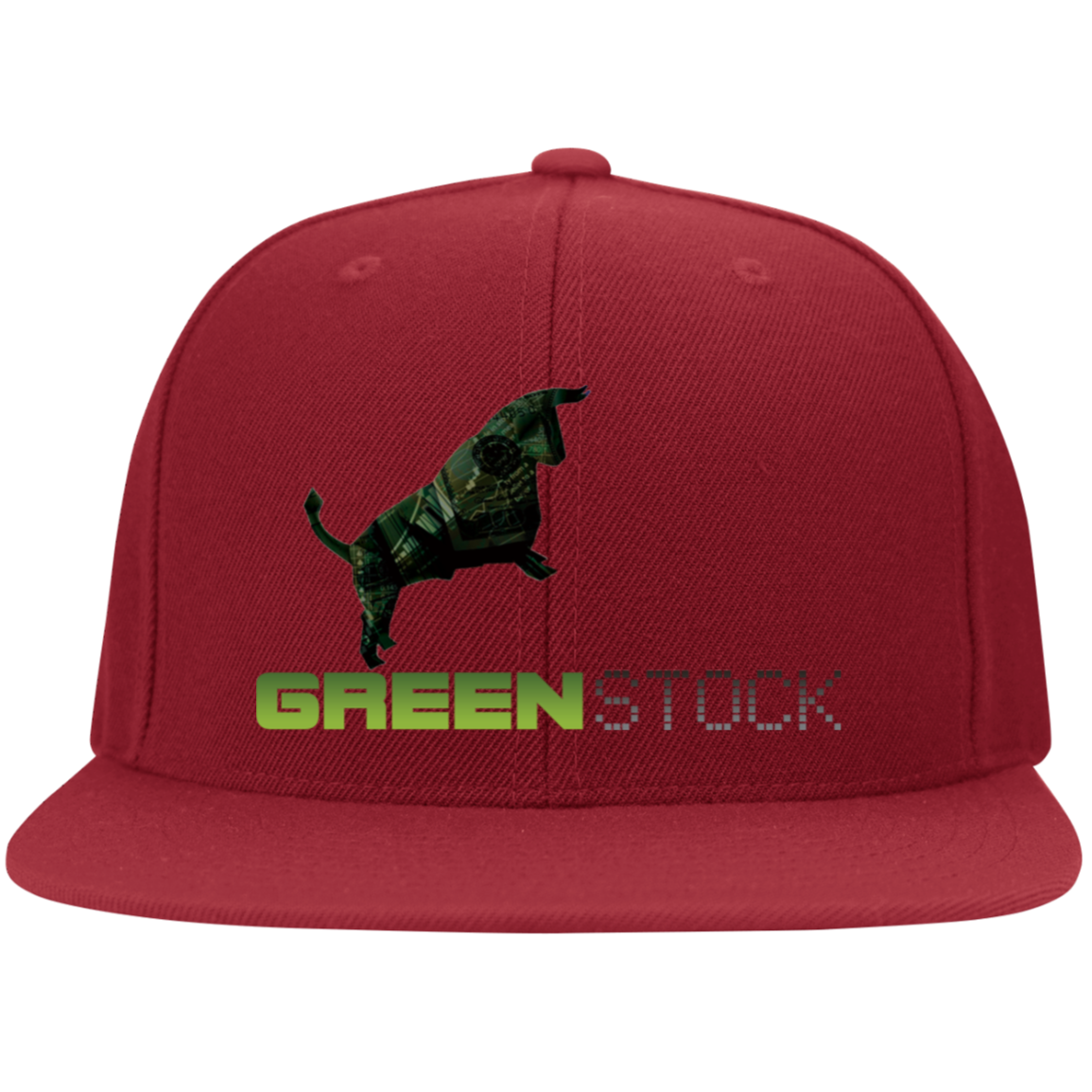 Green Stock - 6297F Embroidered Flat Bill Twill Flexfit Cap